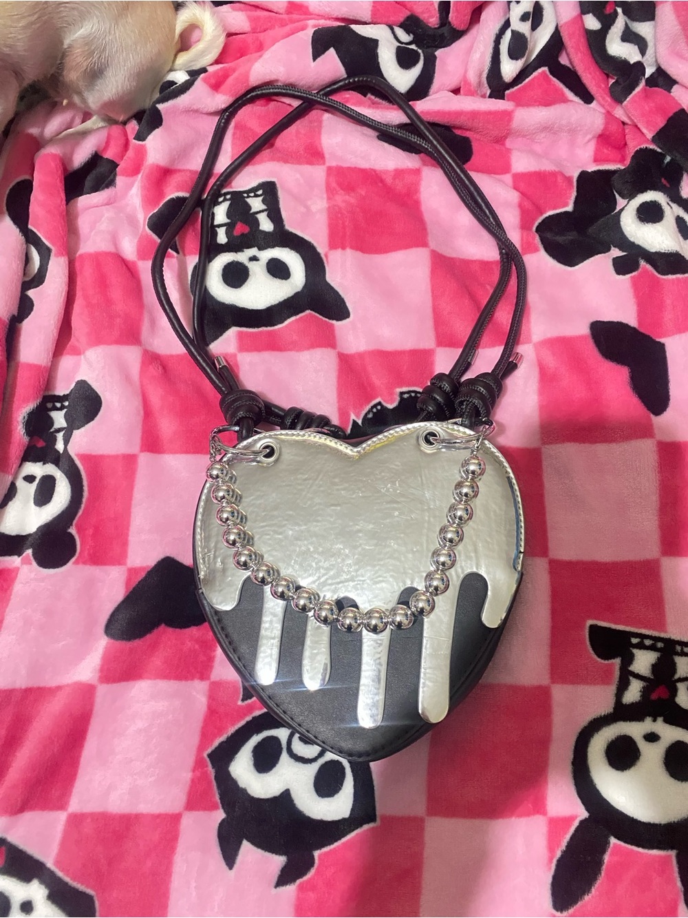 Heart-Shaped Crossbody Bag in Black and Silver